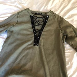 Express olive green lace up top